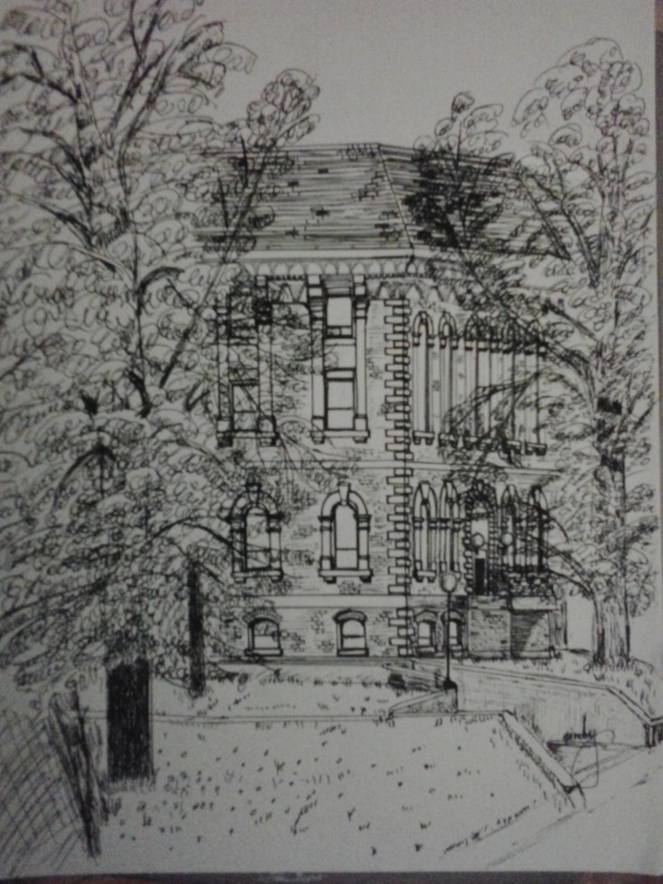 Hon. George E. Coles Bldg., pen & pencil on paper, 9"x12", ©2014 Cindy Lapeña